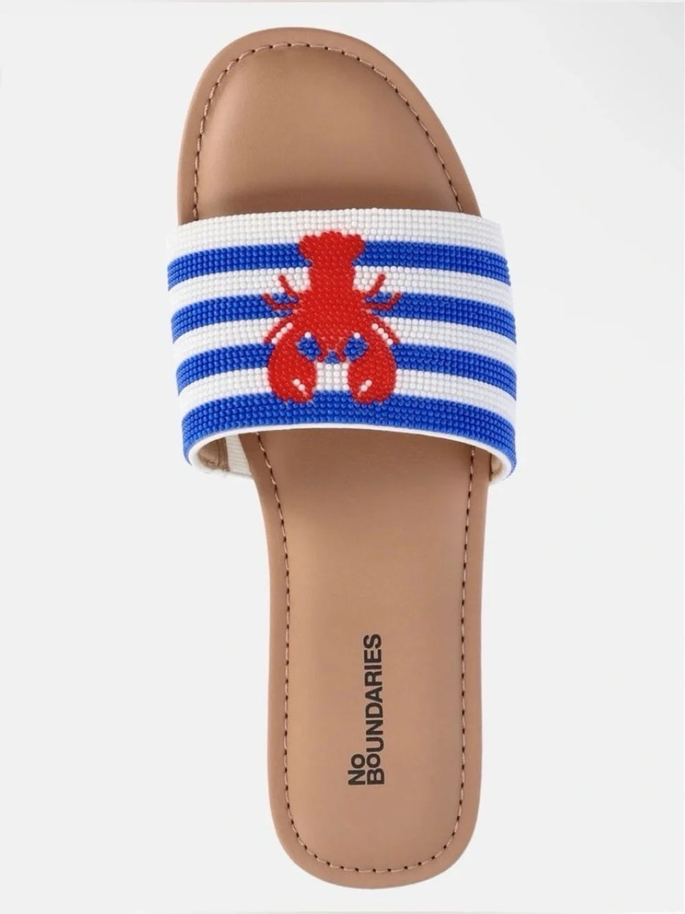 No Boundaries Kids' Blue, White & Red Lobster Beaded Slide Sandals